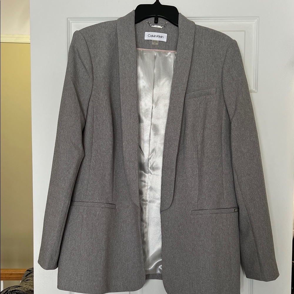 Calvin Klein Light Gray Open-Front Shawl Collar Blazer